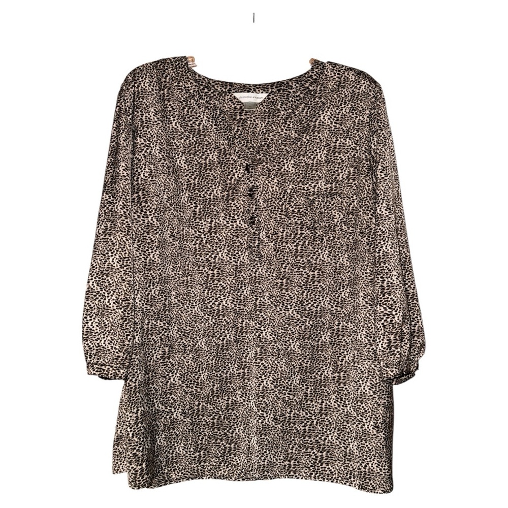 Christopher & Banks Leopard Animal Print‎ Blouse XL 3/4 Sleeve Relaxed